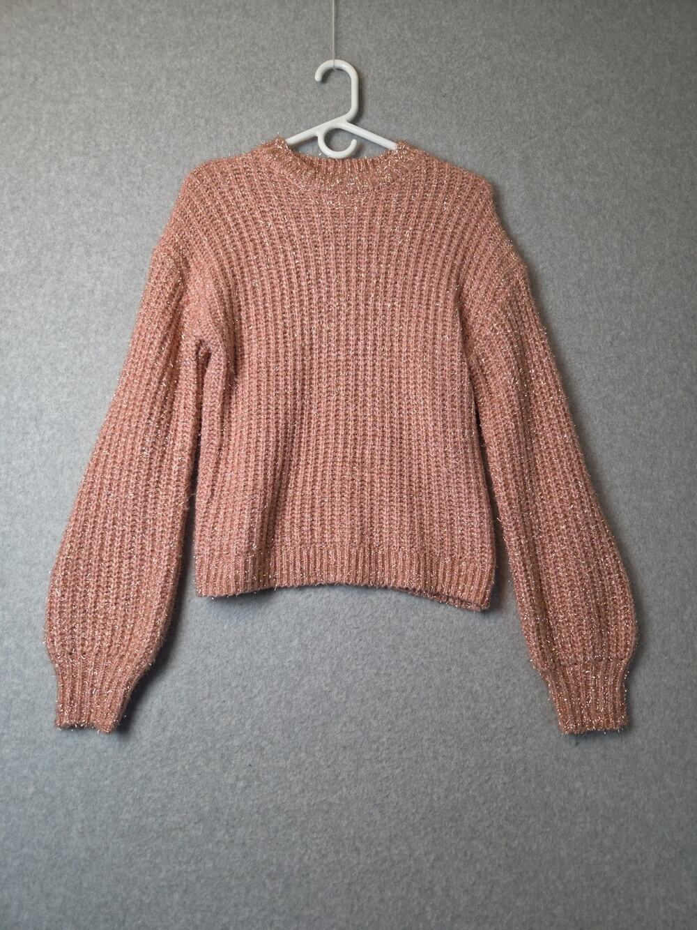 Free Press Pink Metallic Gold Sparkle LS Chunky Knit Sweater Women’s Medium